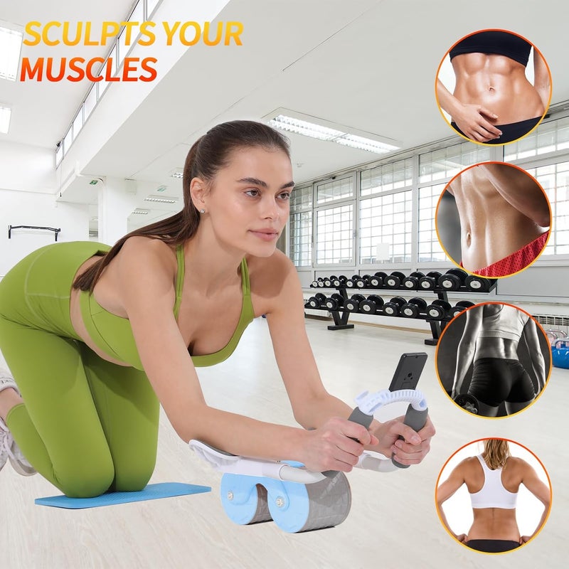 Tixahi Ab Roller Wheel with Timer & Knee Mat, Home Workout Auto Rebound Abdominal Wheel with Elbow Support - Core Workout Equipment for Strengthening Abs, Home Gym Exercise for Women & Men - Image 5